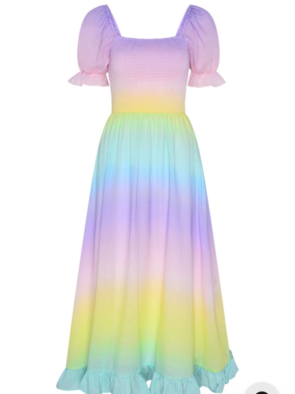 OLIVIA RUBIN Pastel Rainbow Ombre Midi Dress - Purple, Pink, Yellow, Green, Blue